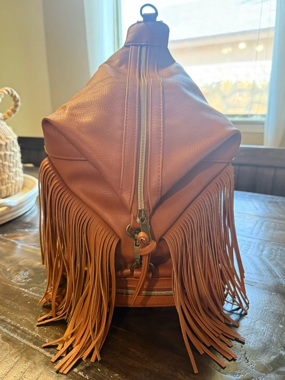 Fringe Convertible Women’s Backpack - Tan Pleather